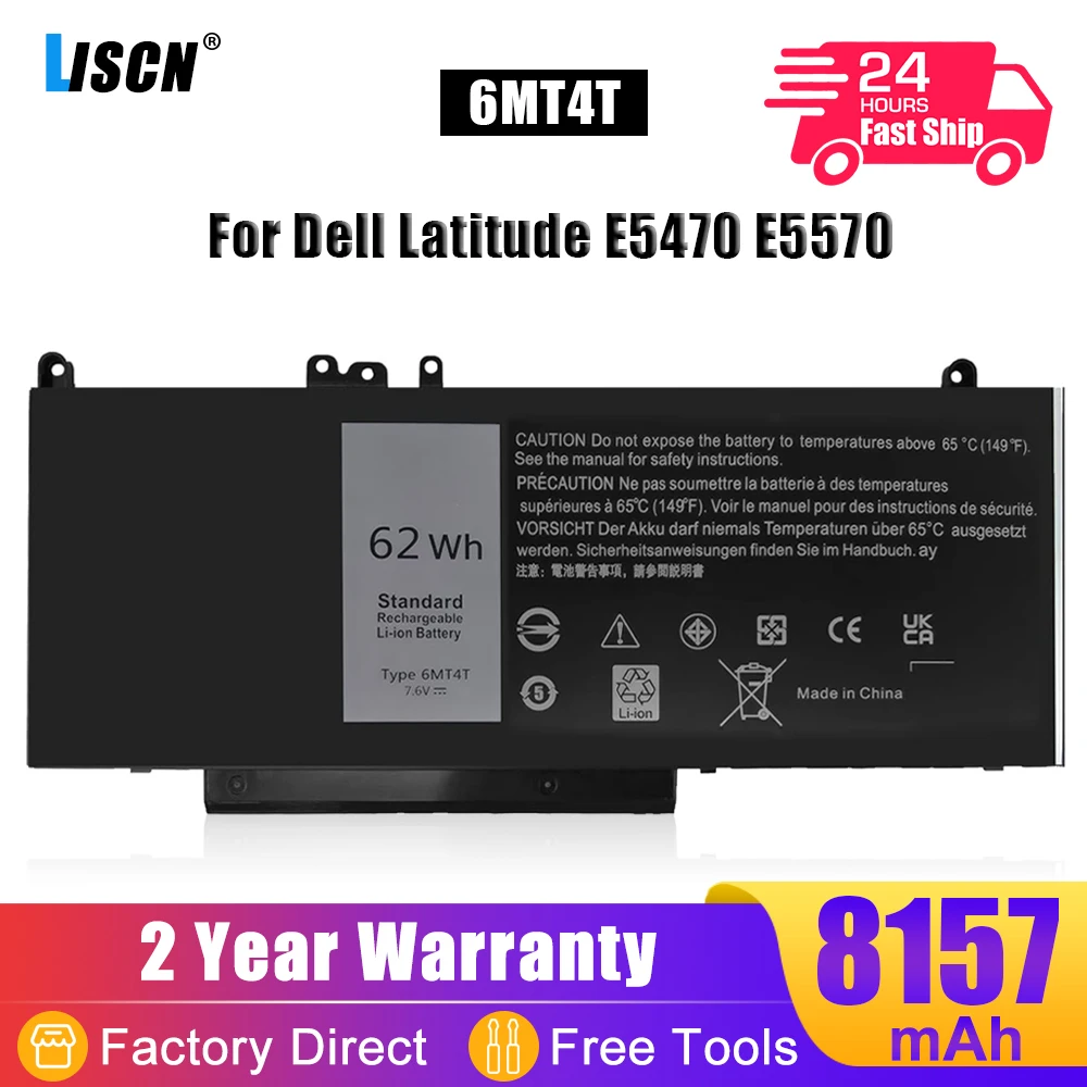 

LISCN 7.6V 62Wh 6MT4T Laptop Battery for DELL Latitude E5470 E5570 Pricision 15 3510 Series 7V69Y TXF9M 79VRK 07V69Y Free Tools