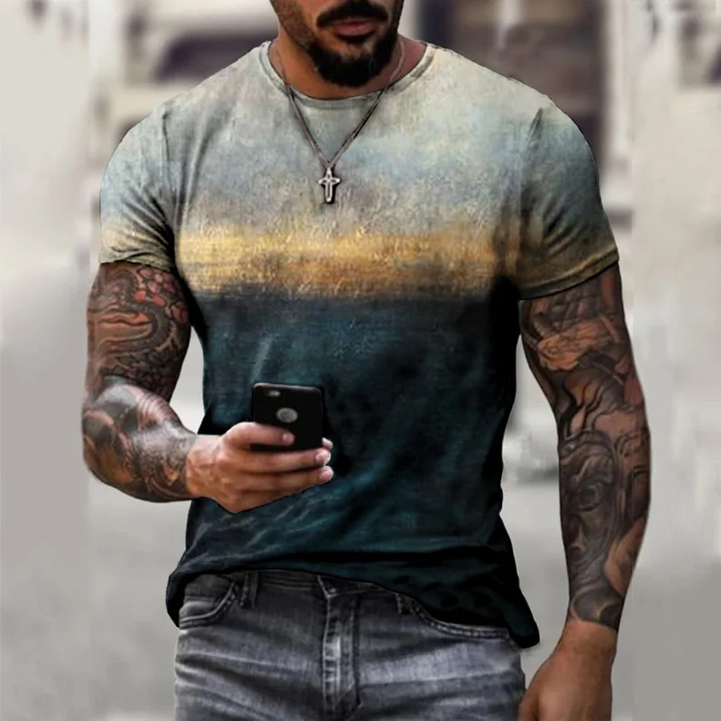 Summer Hot Selling Men\'s Casual T-shirt Street Fashion Short-sleeved Shirt Harajuku 3D Printing All-match Round Neck New Top