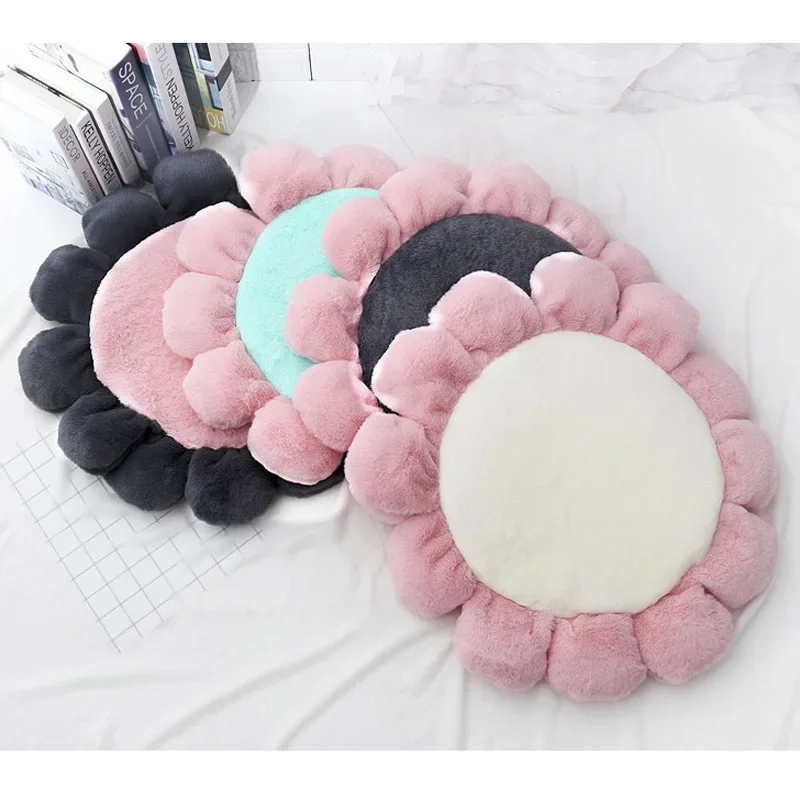 60/80/100cm Soft Small Dog Bed Fleece Winter Cat Beds Warm Puppy Cushion Mat Flower Pet Puppy Beds For Dogs Round Floor Carpet