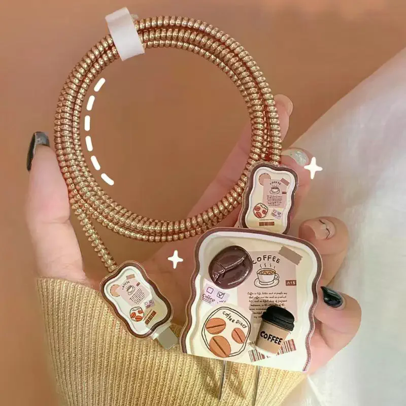 18/20W Charger Cable Protector - Cute Coffee Design Spiral Sleeve for Original Data Lines