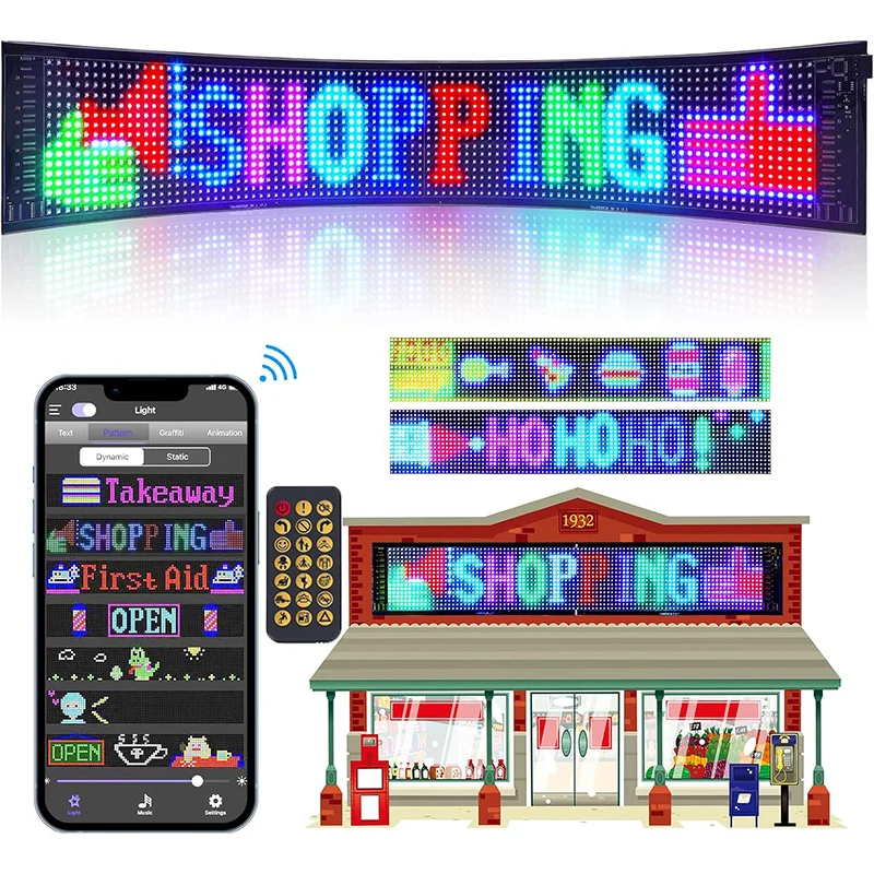 

Programmable LED Matrix Panel Light Flexible Screen Display Animation Message Scrolling Sign APP Control For Shop Bar Party