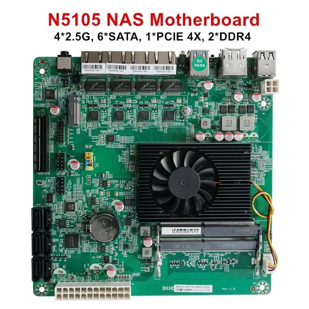 Placa-mãe n5105 nas intel celeron n5105 n5100 4 núcleos 6 * sata3.0 4*2.5g i226 1 * pcie 4x 17x17cm 2 * ddr4 firewall roteador placa-mãe