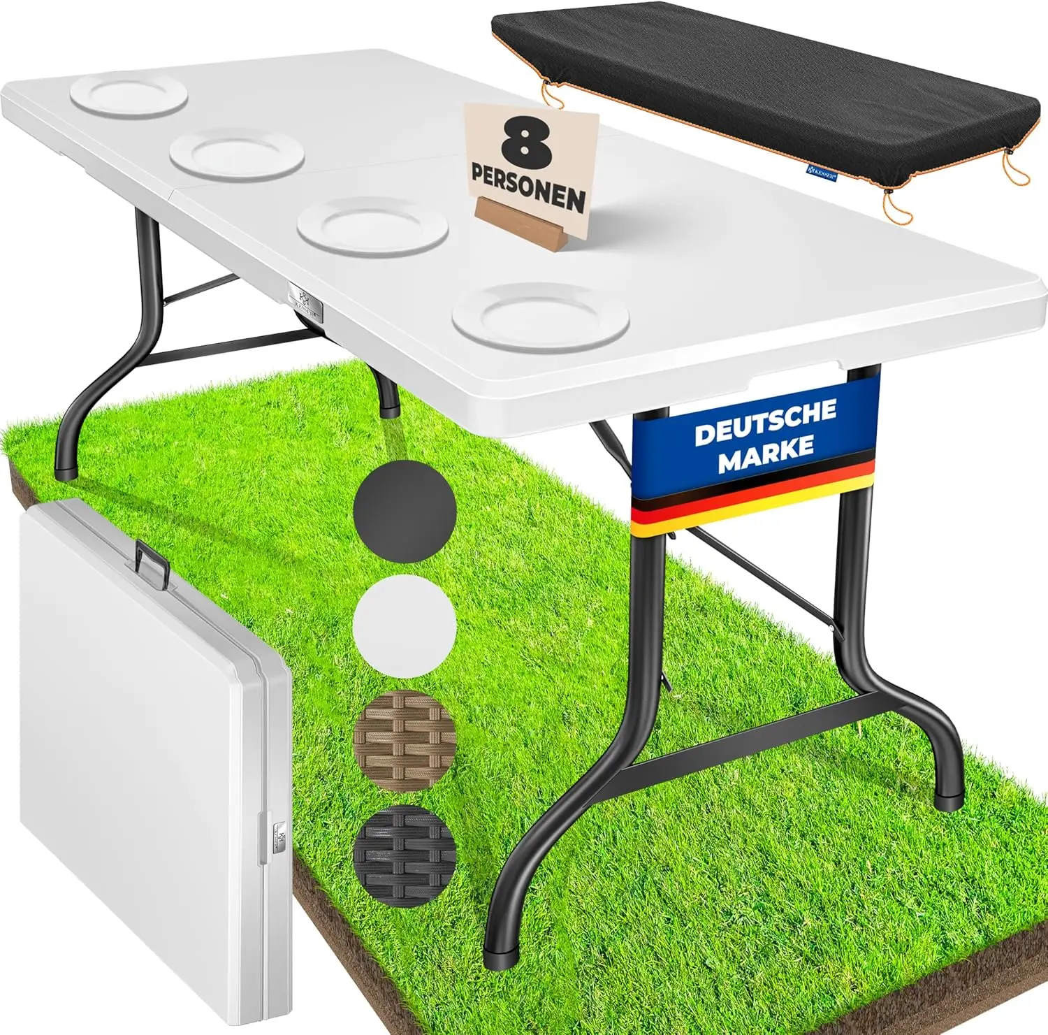 183 x 76 cm Camping-Tisch, Party-Tisch, Klapp-Tisch, Garten, Terrasse und Balkon, zusammenklappbar, 6 Personen inkl. Cove