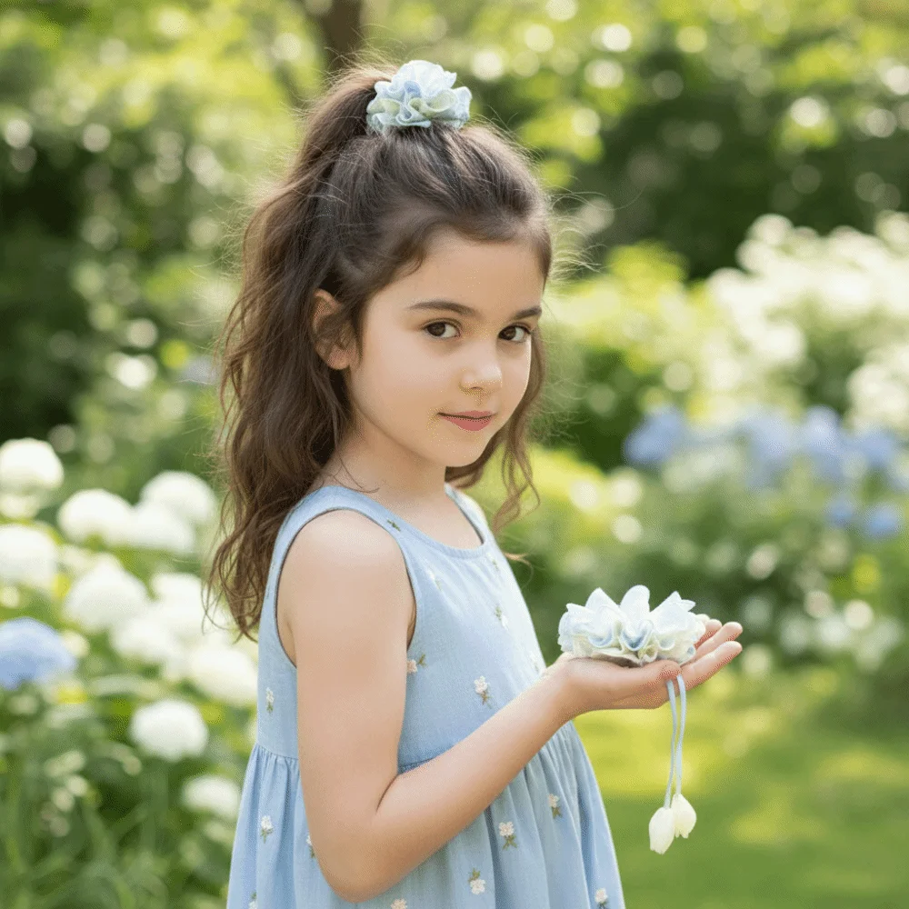 Floral Tulip Hair Scrunchie Sweet-style Multicolor Ribbon Hair Tie Handmade-feel Durable Kids Bun Maker Party