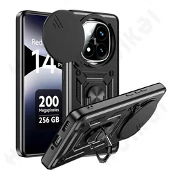 Case For Xiaomi Redmi Note 14 13 Pro Plus 4G 5G Redmi Note 13 Pro 13T 14T Slide Camera Protector 360 Ring Armor PC Hard Cover
