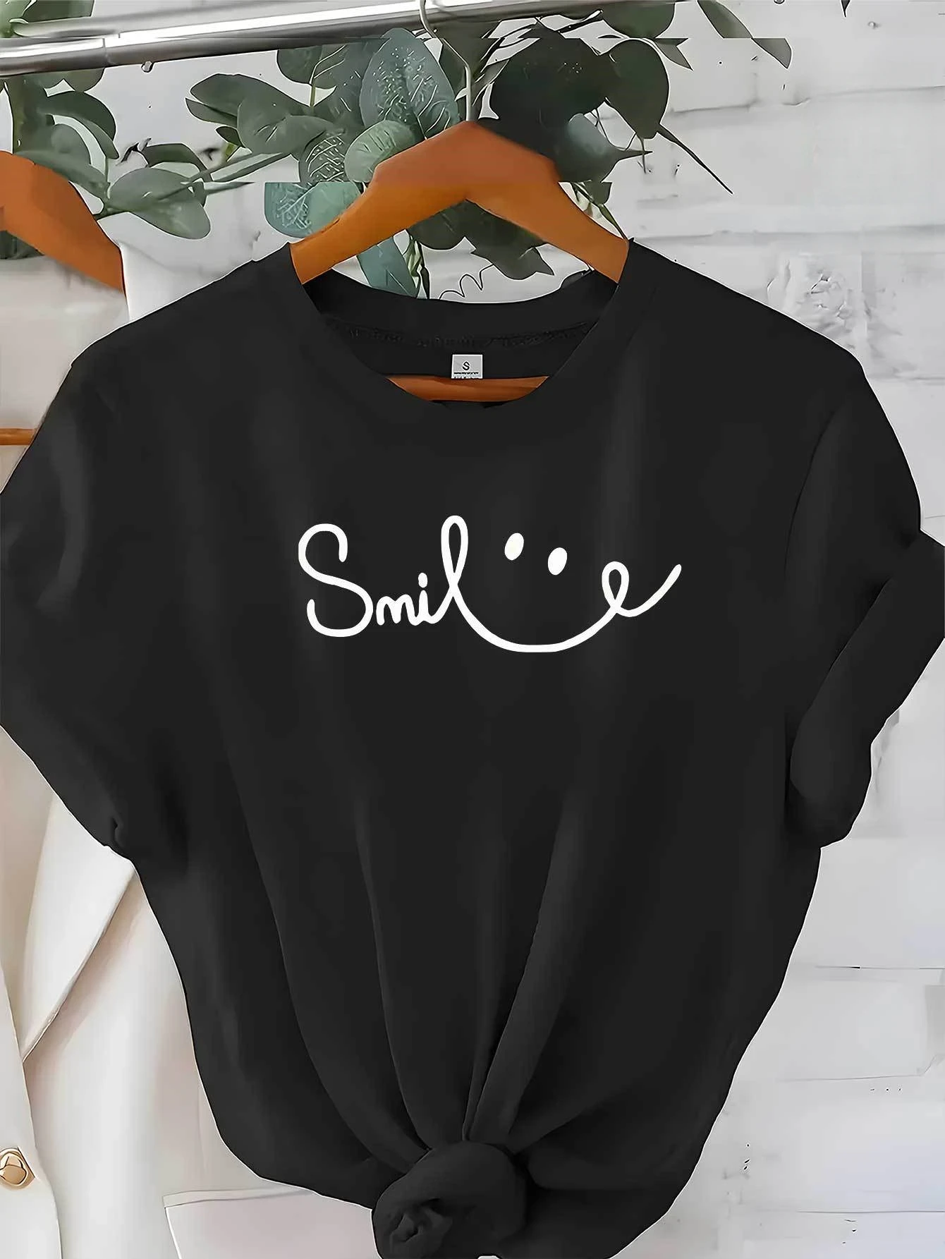 Camicia a maniche corte moda donna vendita calda taglie forti T-shirt stampata con motivo faccina semplice - Adatta per l'uso quotidiano