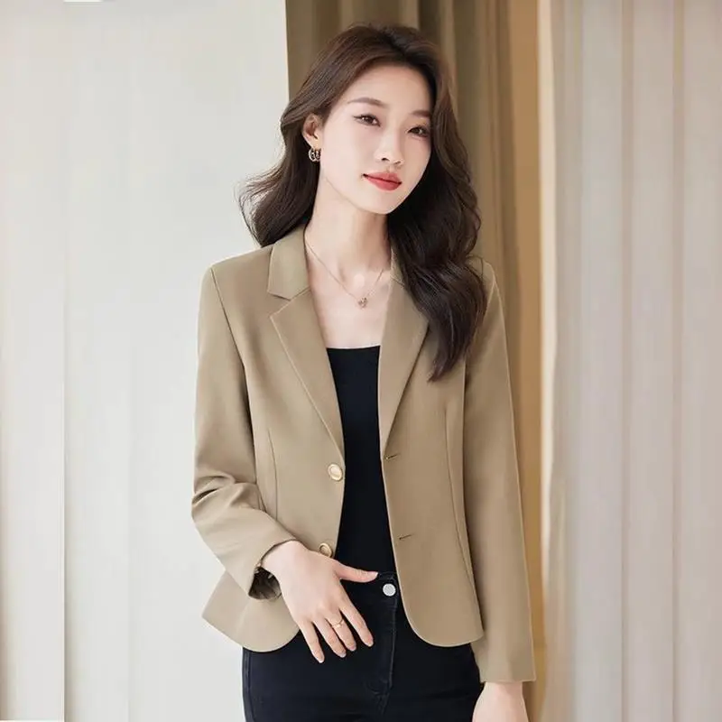New Short Casual Blazer Women's Spring and Autumn High-end French Temperament Thin Long-sleeved Suit Top
