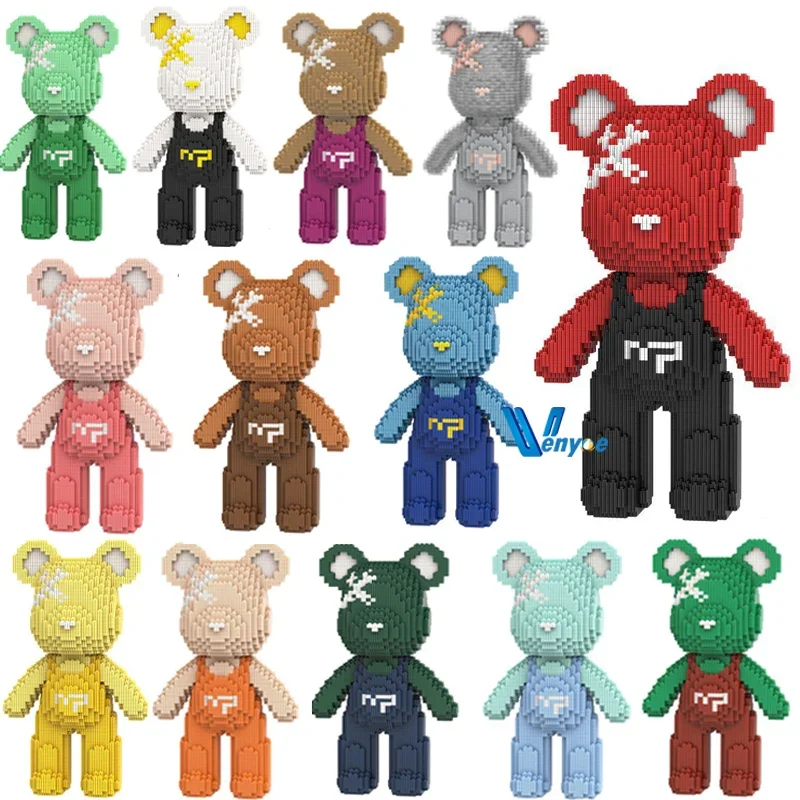 Colourful Star Bear Mini Building Block Candy Strap Overall Bear Assembly Brick Educational Toys Gift For Kids Christmas Gift