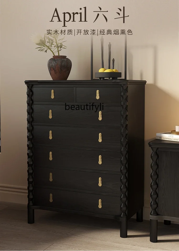 02A French solid wood bucket cabinet American retro living room entrance decorative cabinet six bucket locker