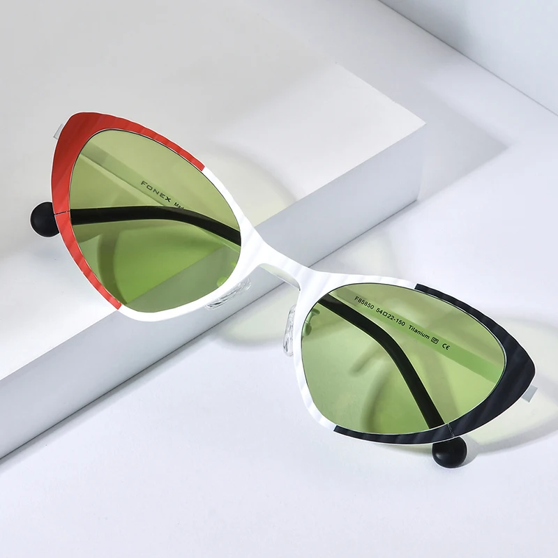 FONEX Titanium Sunglasses Women New in Trendy Brand Design Cateye Polarized Sun Glasses High-end Japanese Cat Eye Shades 85850