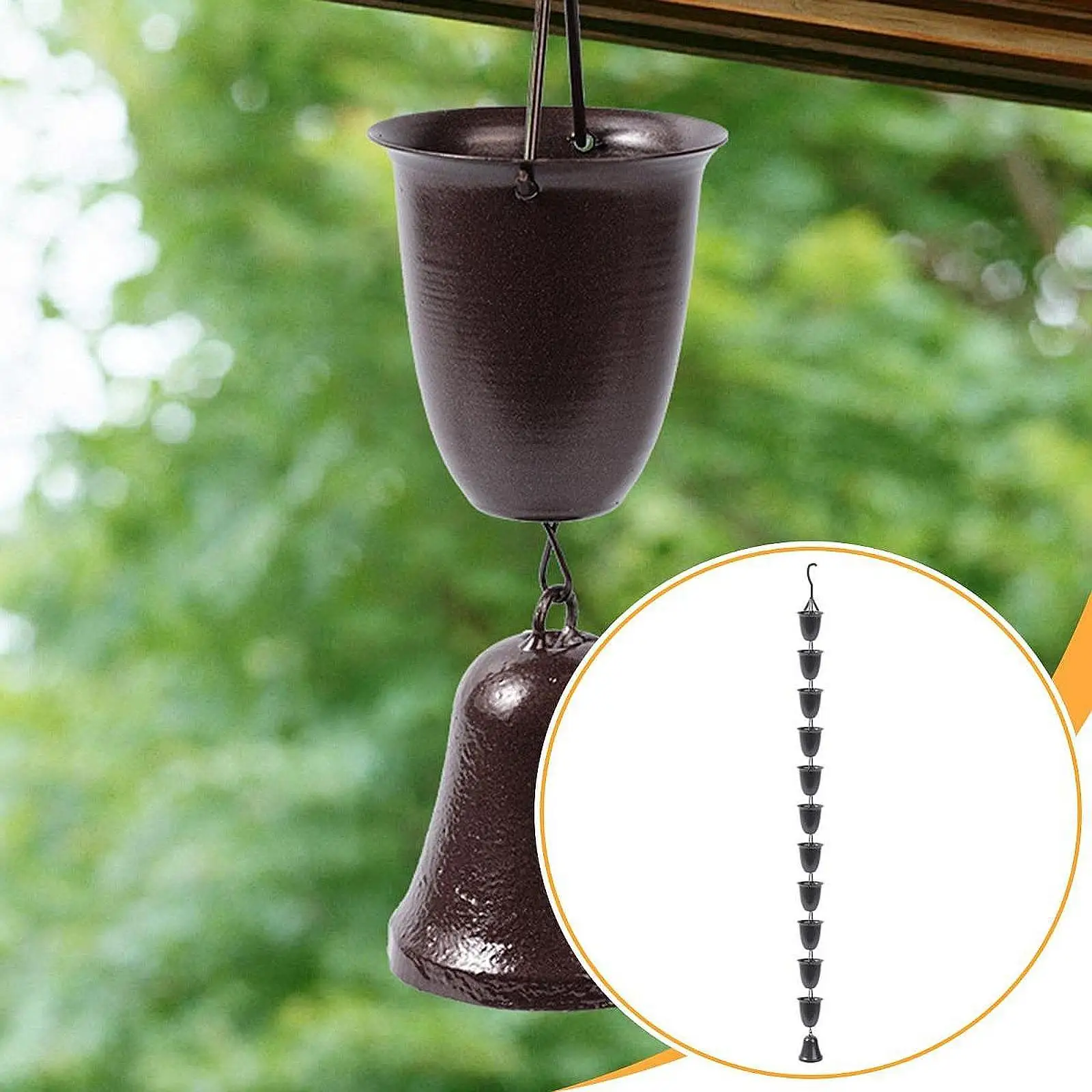 Metal Bronze Rain Chain Gutter Downspout Link Set Home Decor Collector Cups for Awnings Roofs Patios
