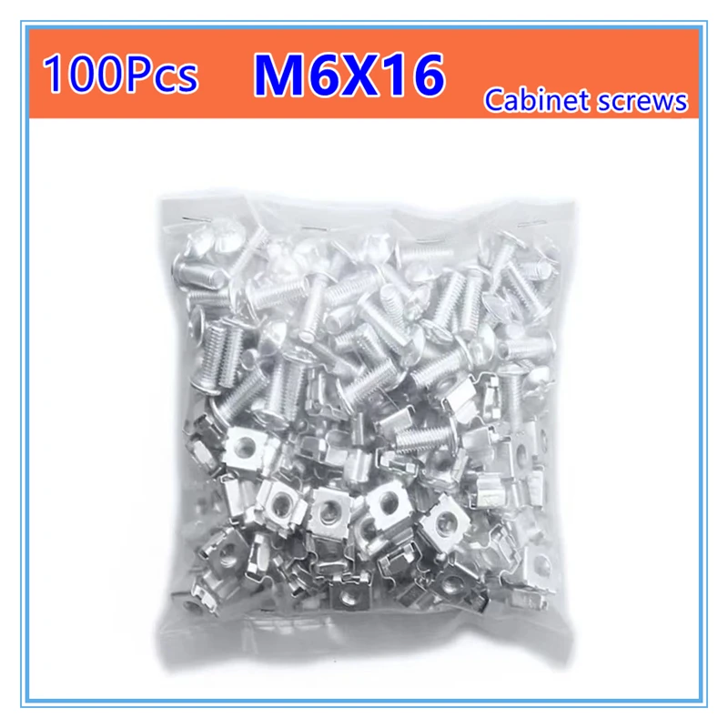 

100Pcs Carbon steel Network Storage Server Cabinet Screw Rack Mount Cage Nut Bolt Washer M5 M6x16 for Server Shelve Router