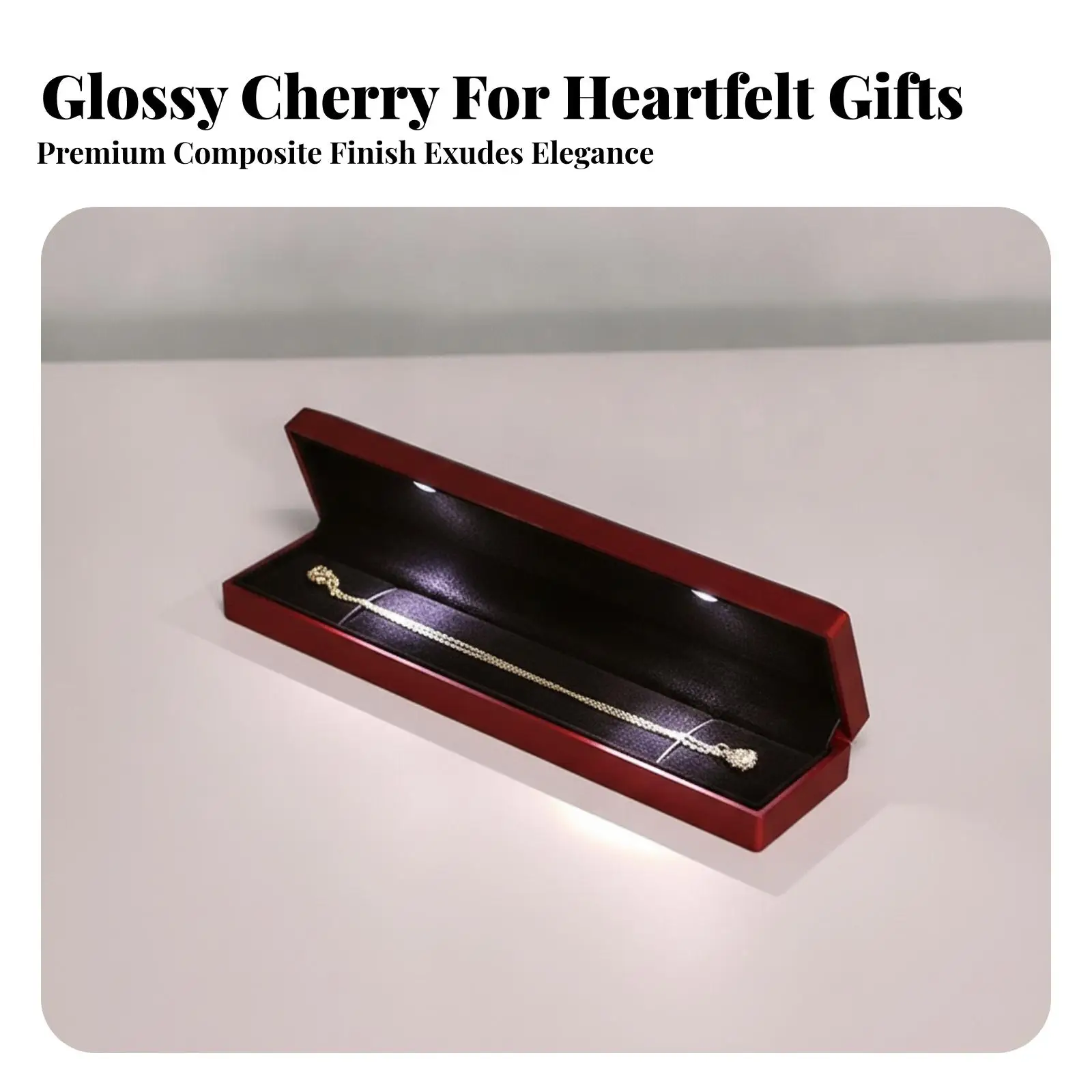 Built in Light Jewelry Case Red Bracelet Box Faceted Octagonal Shape Gold Tone Trim Velvet Interior for Safe Storage and Display