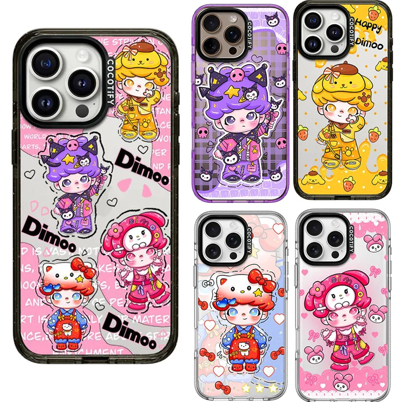 Cute Sanrio D-Dimoo Boy Phone Case for iPhone 12 13 14 15 16 Pro Max Plus Kitty Kuromi Cosplay Costumes Acrylic Cover