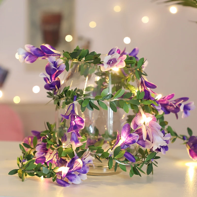 2M 10Leds Rose Flower String Light Floral Holiday Lighting Guirlanda Folhas Fairy Light Party Event Light Decoração Quarto