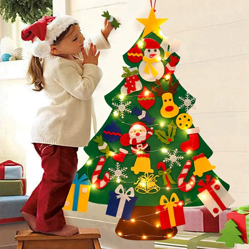 Christmas DIY Felt Tree With Light Merry Christmas Decoration For Home 2023 Cristmas Ornament Xmas Gifts Navidad New Year Tree