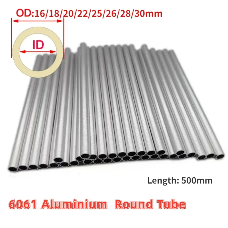 1pcs Length 500mm 6061 Aluminum Tube Hollow Pipe CNC Metal OD 16/18/20/22/25/26/28/30mm ID 8~20mm