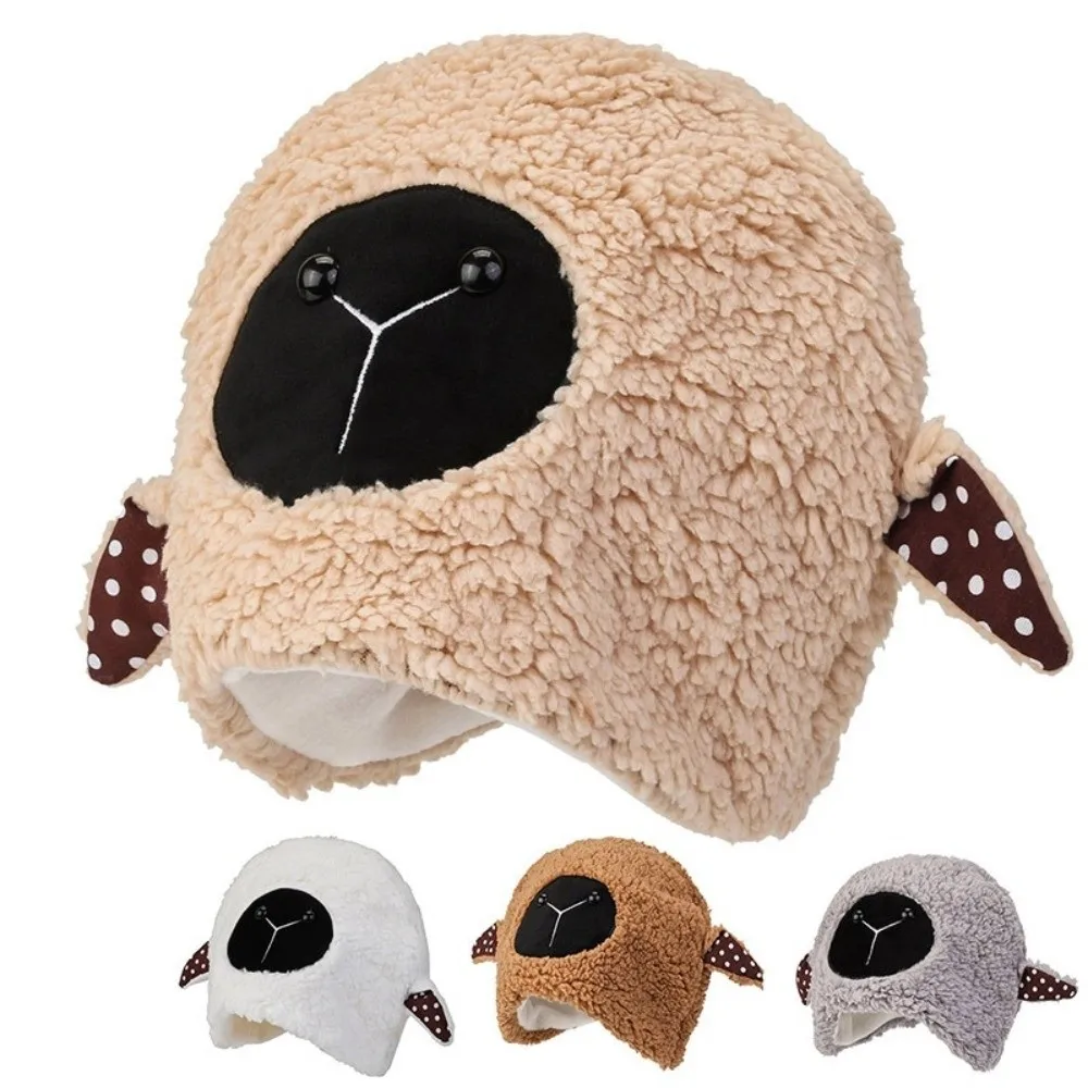 Gorro de Invierno Cálido y Casual, Gorro de Lana con Forro Polar, Gorro de Ovejita, Gorro de Disfraz Suave y Esponjoso para Mujer