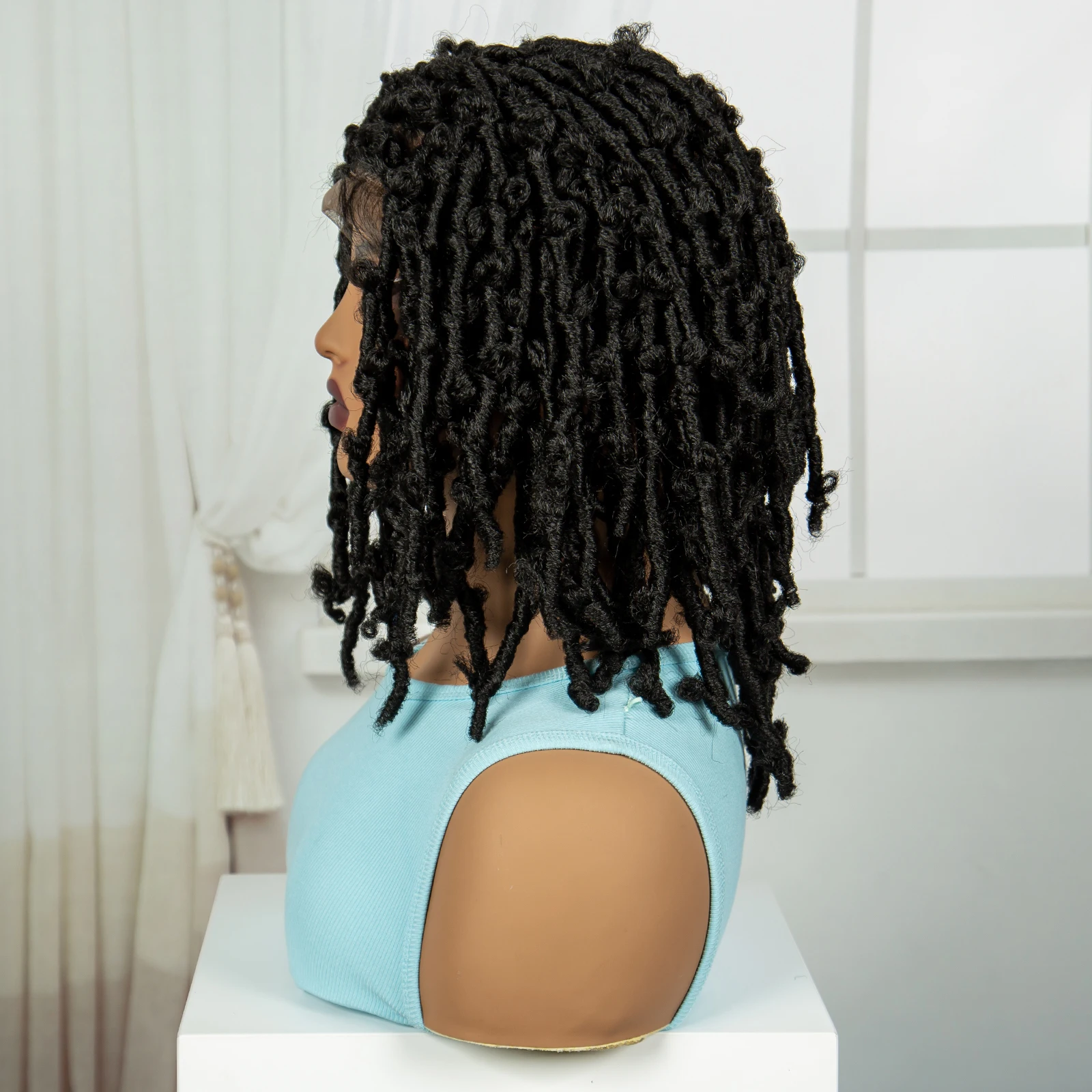 Locs-Perruques tressées pour femmes noires, tresses synthétiques Full Lace, cheveux de bébé, perruques tressées, document naturel, 14 po