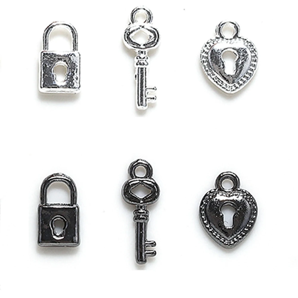 10Pcs Złoto Srebro Metalowy klucz do zamka Ozdoba do paznokci Luksusowy klucz do zamka w kształcie serca Biżuteria do paznokci Urok DIY Akcesoria do manicure — zdjęcie 6