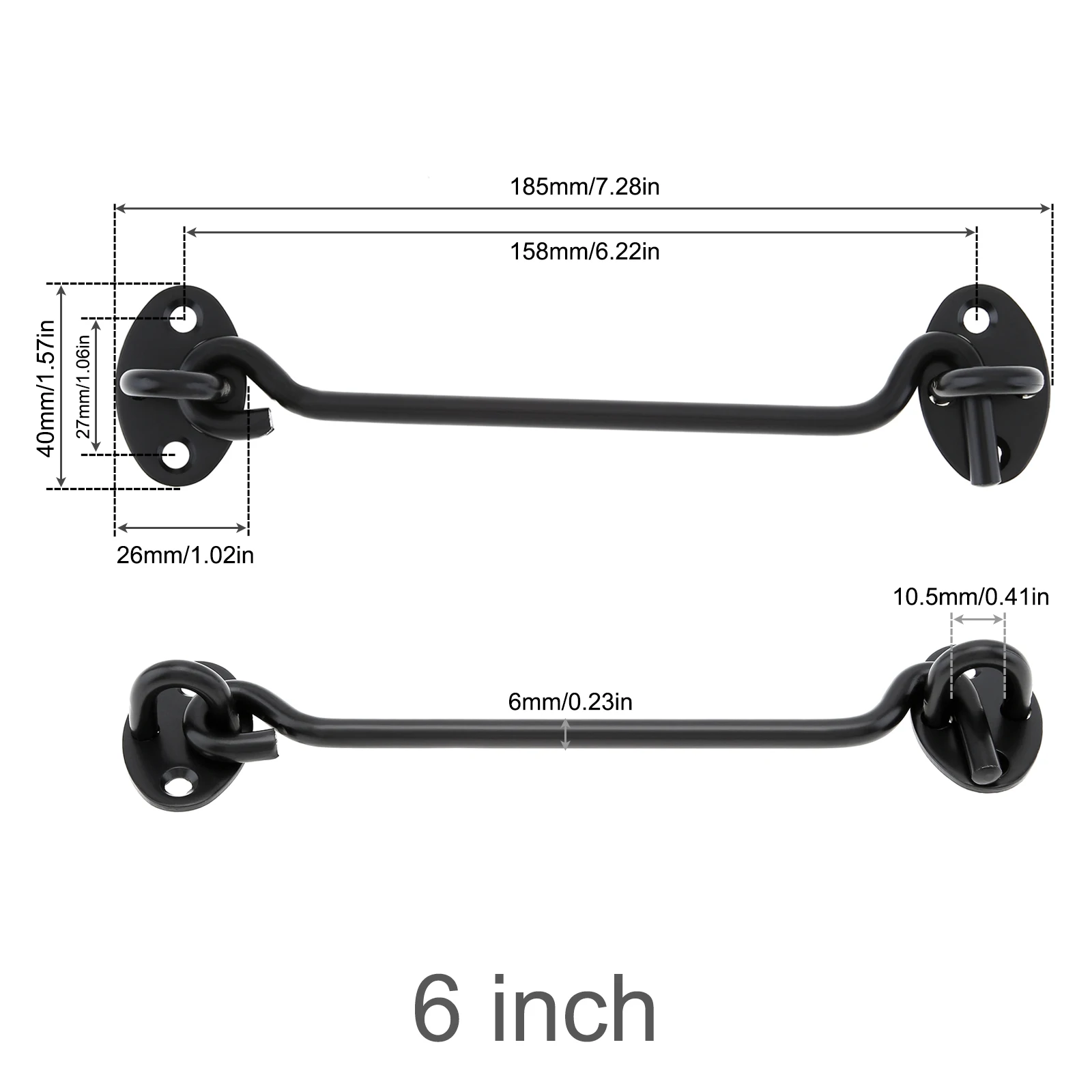 4 / 6 / 8 Inch Thickened Stainless Steel Black Door Latch Eye Cabinet Lock Windproof Hook for Window / Sliding Door