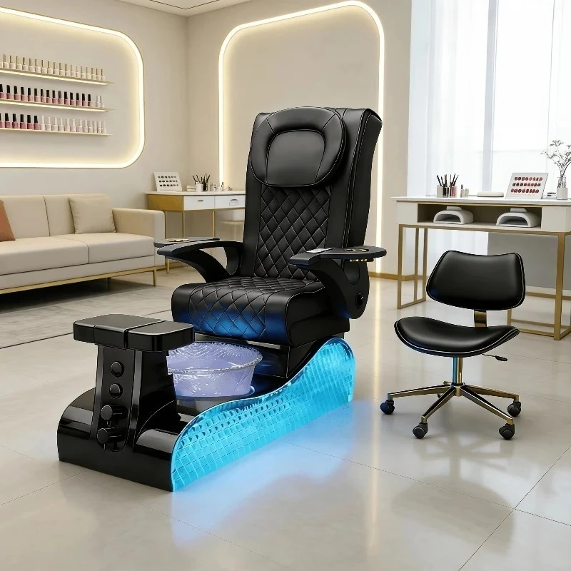 

LED Light Surfing Massage Pedicure Chair, Salon Reclining Luxury with Foot Spa | Modern Manicure & Relaxation Station