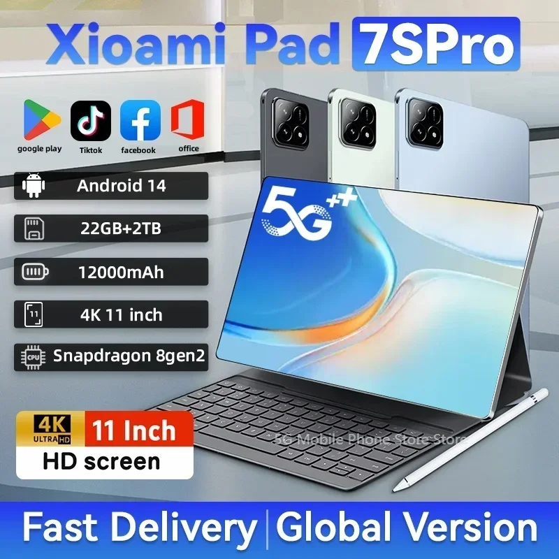 

2025 New7S Pro Original Global Edition Tablet PC Pad Snapdragon 8gen2 HD 4K 22GB + 2TB Android 14 5G Tablet with Dual SIM WIFI