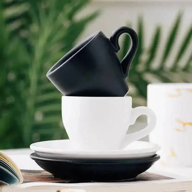 

Black Ceramics Coffee Cup And Saucer Set Professional Bone China Espresso Tasting Mug Arabica Turkey Capucino Coffee Glass Suit