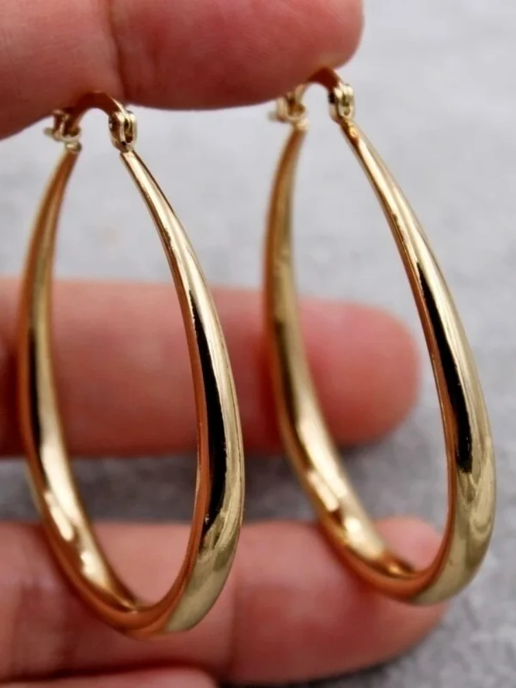 Shine Gold Color Women Earrings Fashion Smooth Hoop Earrings for Women Engagement Wedding Jewelry Gift