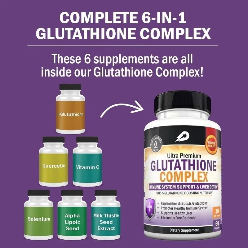 

Glutathione, Quercetin, Vitamin C, Milk Thistle, Alpha Lipoic Acid, Liver Cleansing,Immune Health Support 60 Vegetarian Capsules