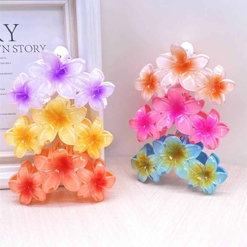 11CM 3 Frangipani Flower Solid Color Gradient Color Shark Clip Hairpin Headwear Headdress Hair Accessories For Women Girls