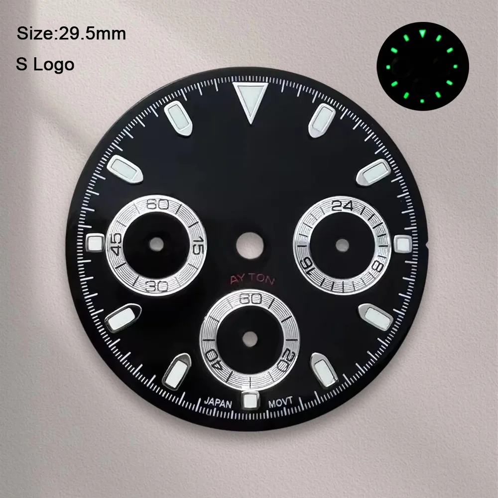 New 29.5mm S Logo DTN Panda Dial Fit VK63 Movement Green Luminous High-Quality Dial Watch Modification Accessories image 6