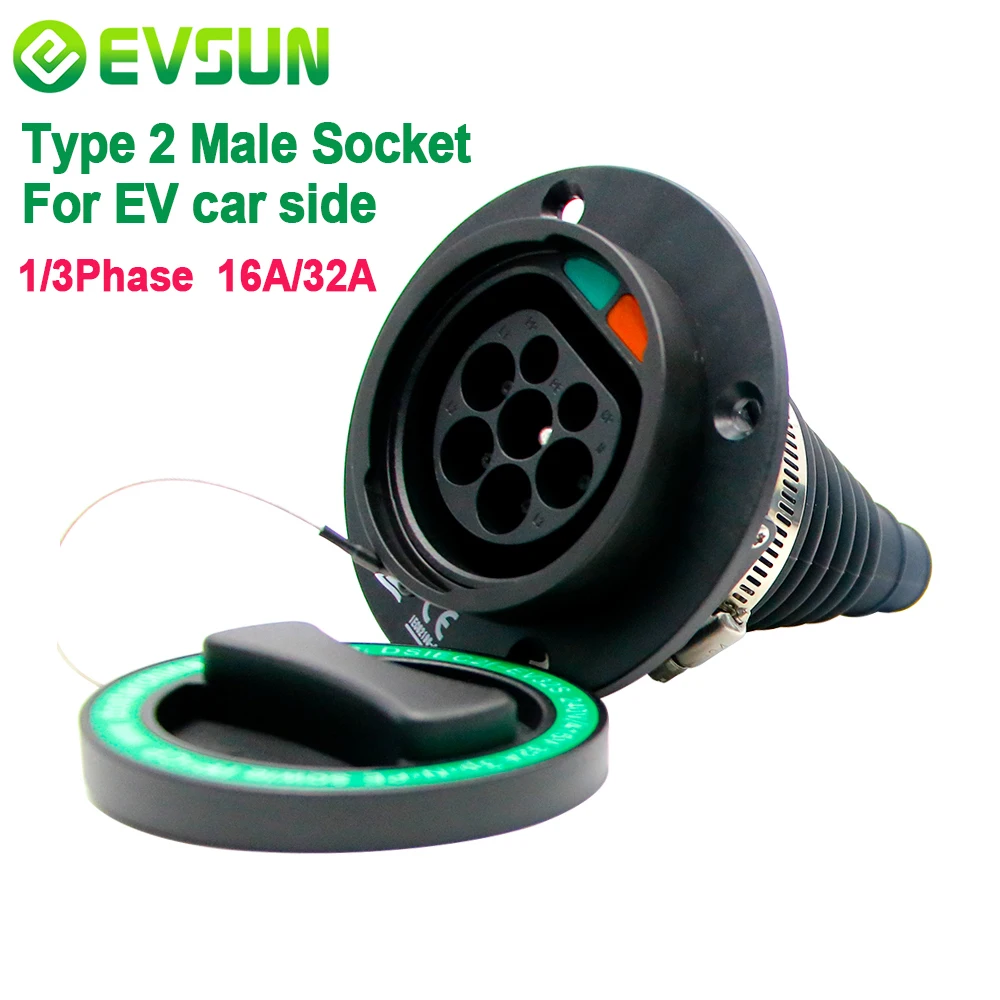 

EVSUN Electric Vehicle Car Charging Evse Socket Type 2 EV Sockets 16A-32A 1P 3 Phase for IEC 62196-2 EV Charger Socket Adaptor