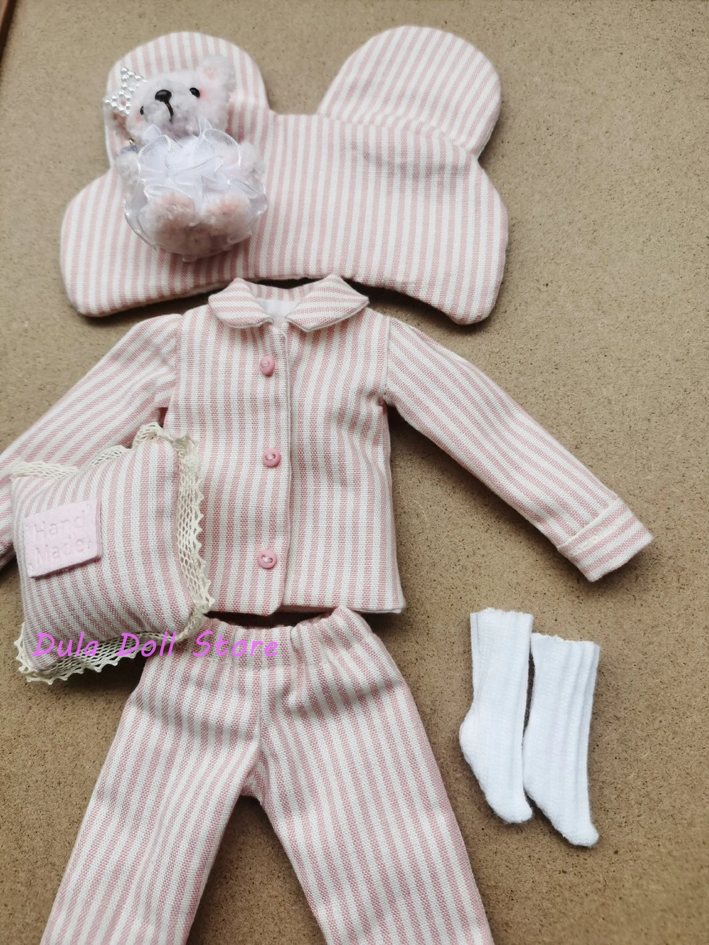 Ropa de muñeca Dula para Blythe, conjunto de pijama de algodón a rayas rosas hecho a mano ob24 ob22 Diandian Azone Licca ICY JerryB 1/6 Bjd Doll