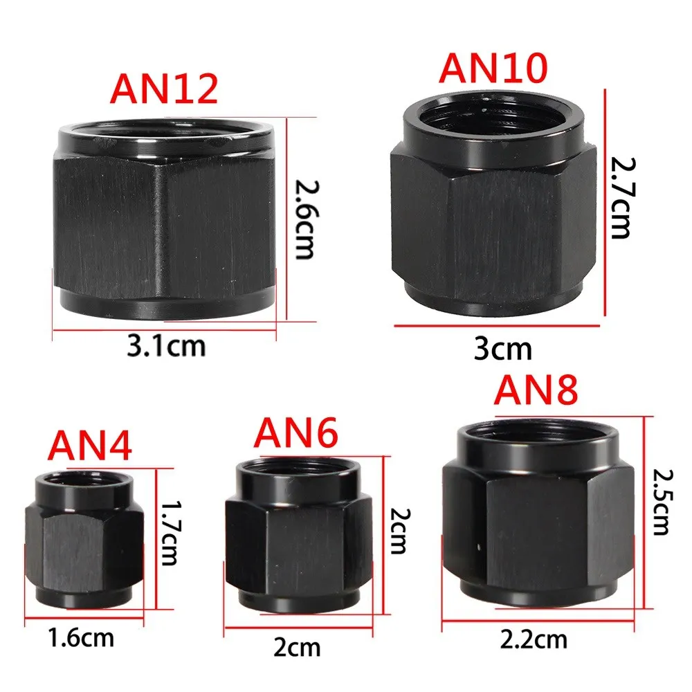 1PC Adapter Female Flare End Cap Plug Tube Fitting Hex Head Port Fitting AN4 AN6 AN8 AN10 AN12 Aluminum Black Easy to install