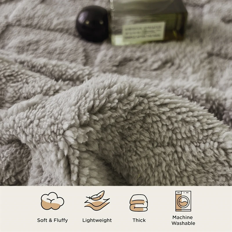 Winter Sherpa Throw Blanket Thickened Lamb Wool Blankets for Couch Sofa Bed Solid Color Plaid Love Pattern Warm Flannel Blanket