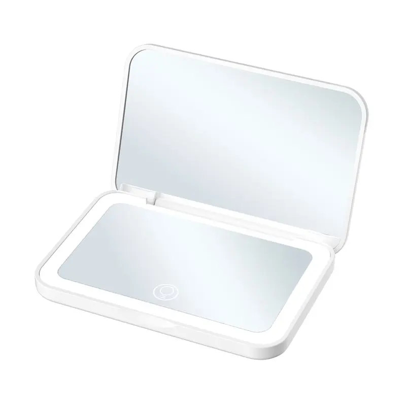 Miroir de poche Rechargeable, éclairage LED 3 couleurs, grossissement 2X, miroir cosmétique pliant pour vanité