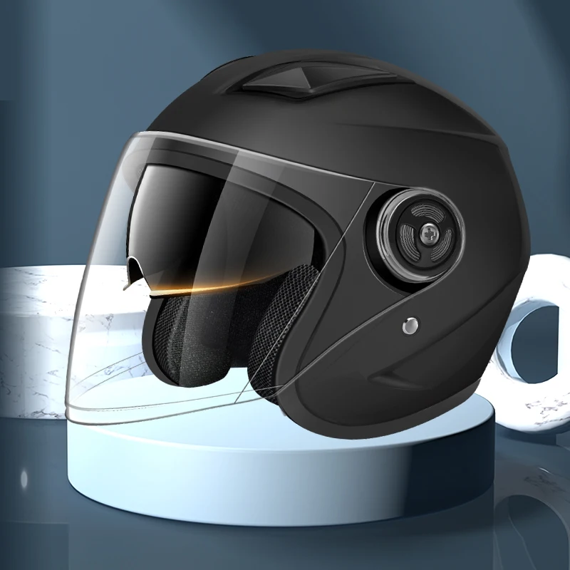 

Four seasons motorcycle helmet sunshade sun helmet electric double mirror half helmet for men and women with the same paragraph