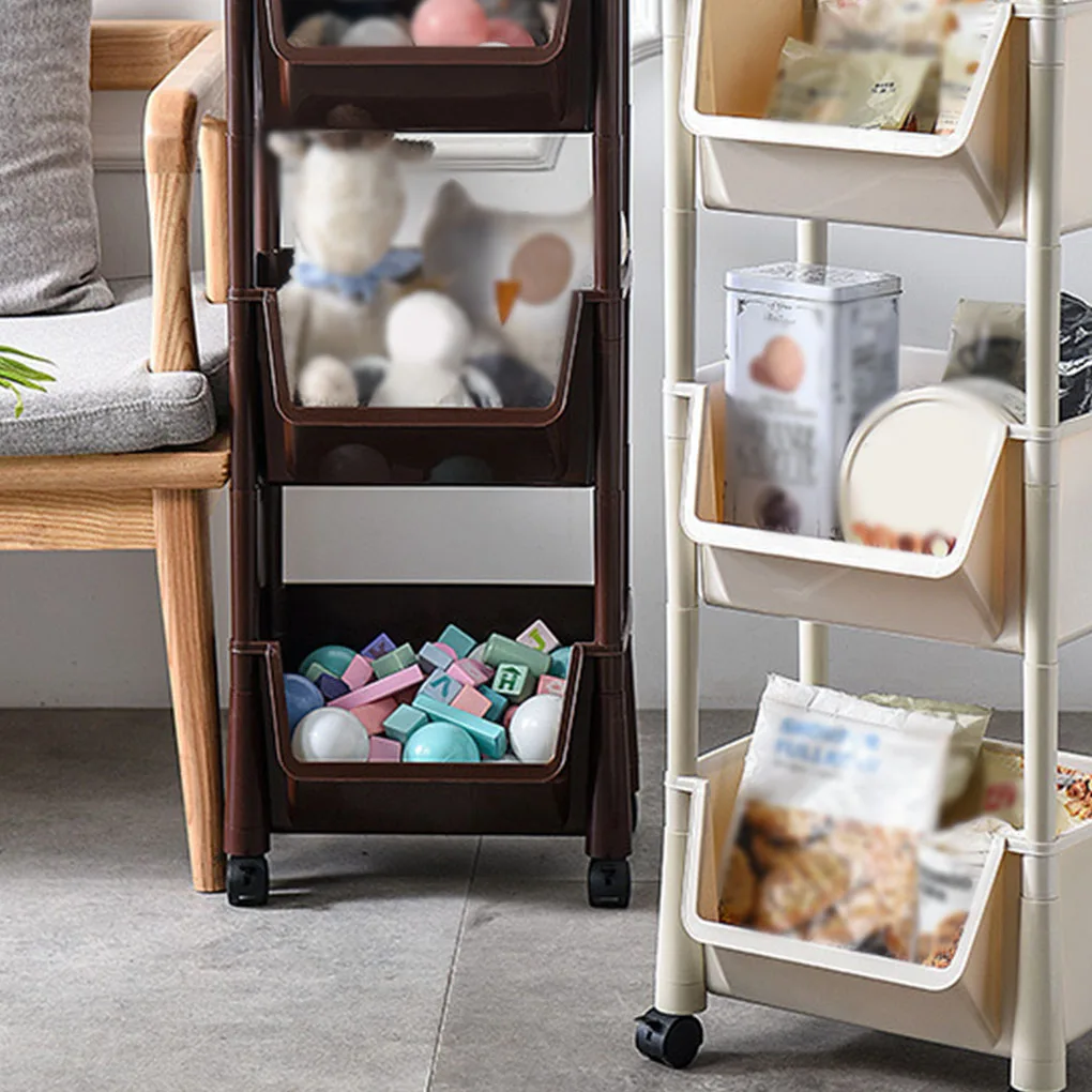 Kitchen Storage Shelf with Wheels Multi-function Movable Cart Laundry Layered Organizer Rack, Green, 4 Layer