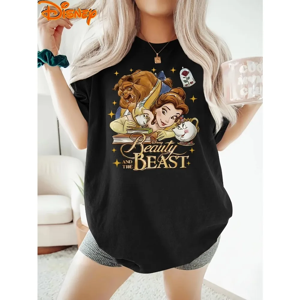 Koszulka Disney Bella Księżniczka Damska Męska Letnia Rodzinna Koszulka dla Rodziców i Dzieci z Krótkim Rękawem, Luźna, Wygodna, Casualowa, z Motywem Kreskówkowym