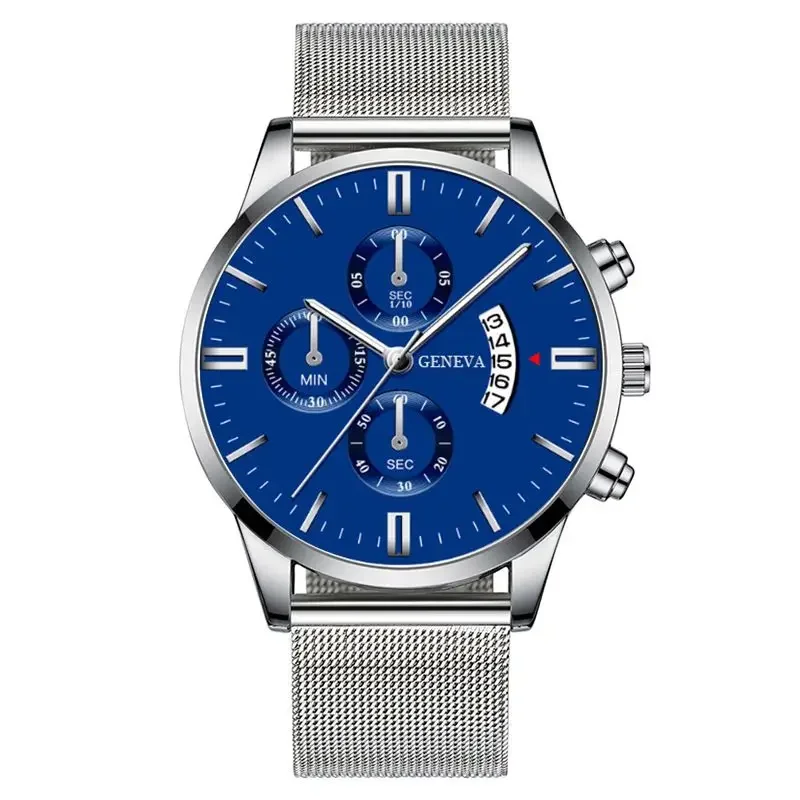 Fashion three eye calendar men's watch men's watch stainless steel mesh strap Milan strap