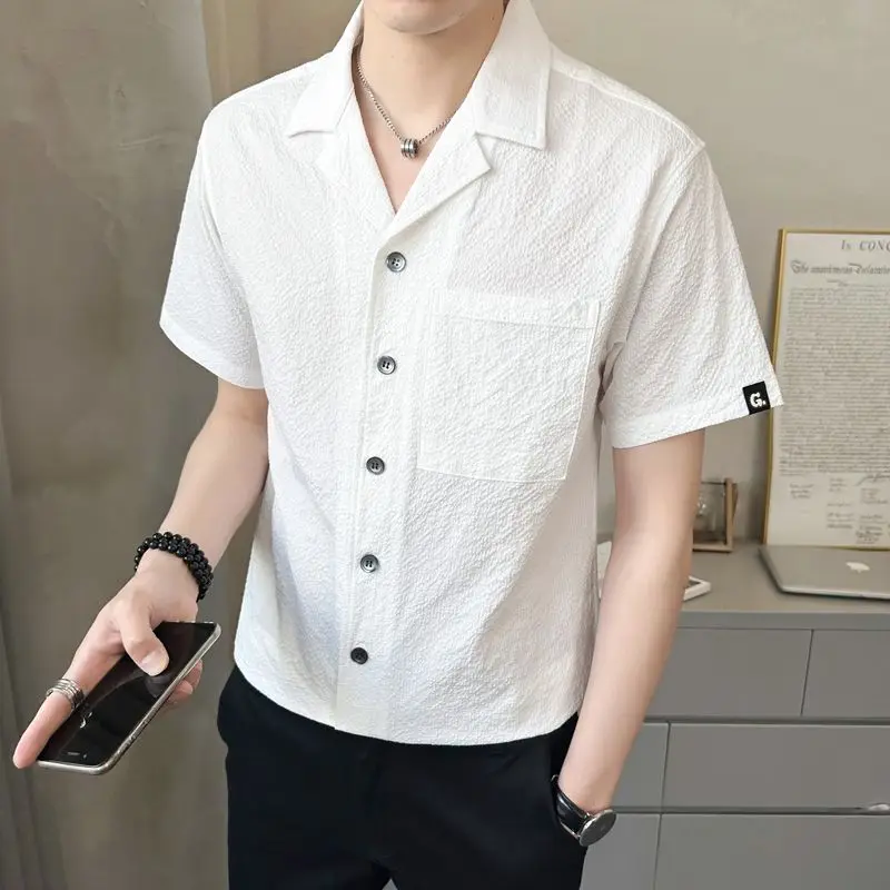 

Men's Summer Short Sleeve Shirt 2026 Casual Loose Fit Thin Breathable Button Down Tops Streetwear Fashion Blouse​