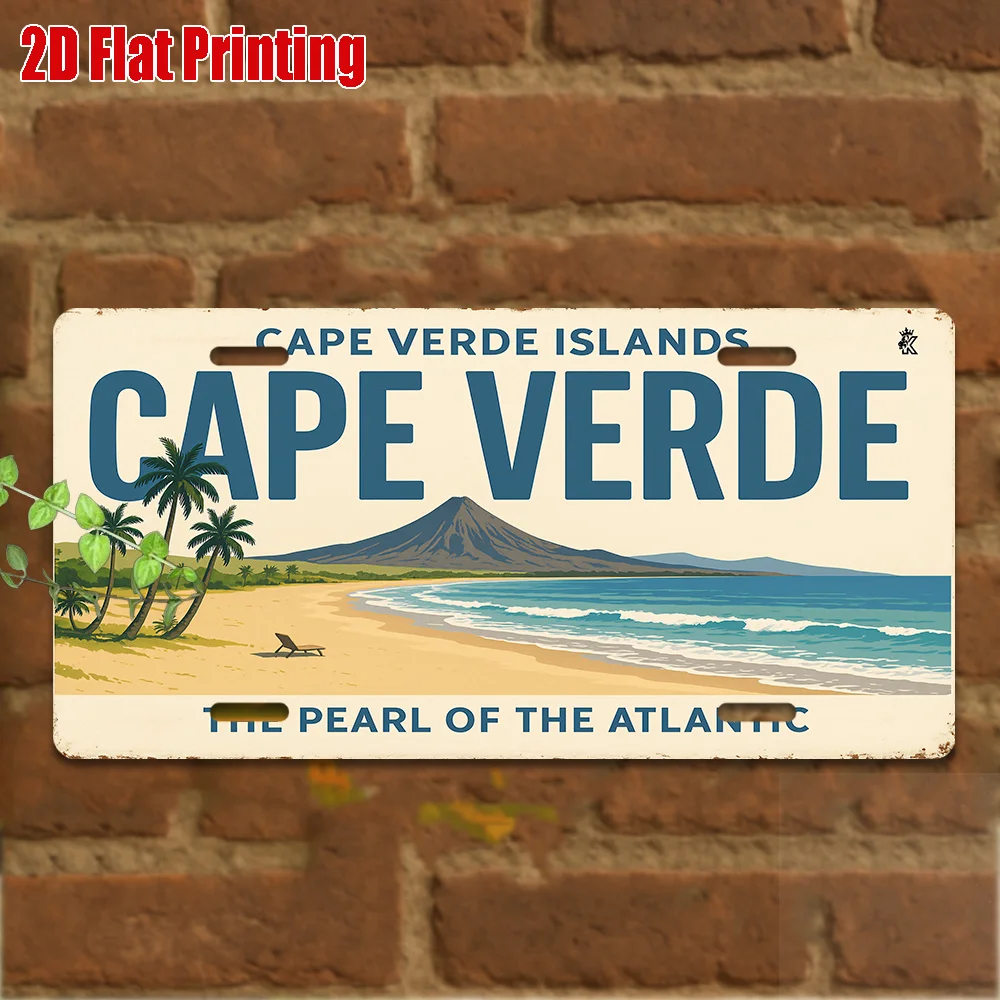 2D Flat, Flat 2D Print, Vintage Metal Sign, for Decoration Only, Wall Art (11.8inch * 5.9inch), CABO VERDE Aluminum Sign, Retro