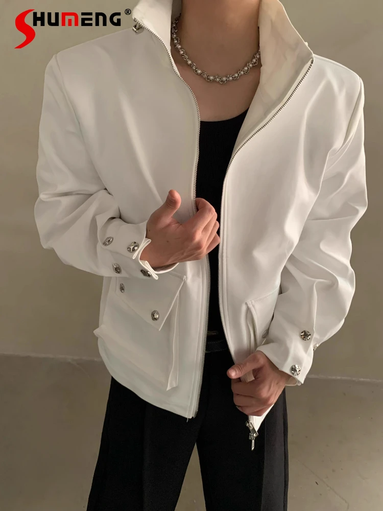 

2025 Men's Autumn Winter New Simple Jackets Lapel Metal Zipper High-end Stylish Coats Men's Solid Color Long Sleeve Chic Jackets