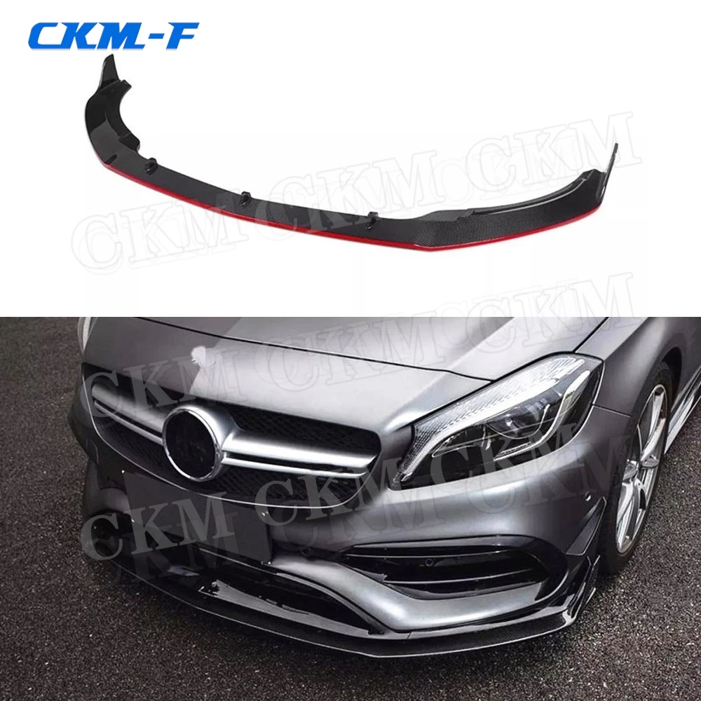 For W176 Carbon Fiber Front Lip Spoiler For Benz A Class A200 A250 A45 For AMG 2016-2019 Head Bumper Chin Guard Auto Car Styling