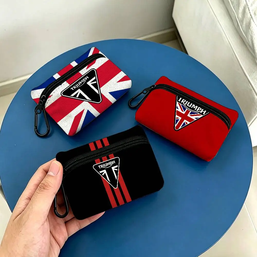 T-Triumphs Logo Lightweight Oxford Fabric Coin Purse Carabiner Hook Design Mini Card Key Organizer Bag