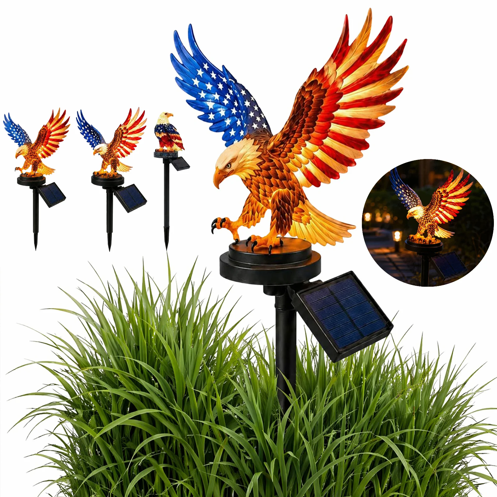 Eagle Solar Lights Waterproof Decorative American Bald Eagle Solar Garden Lights 4th of July Decorations for Yard Patio Lawn