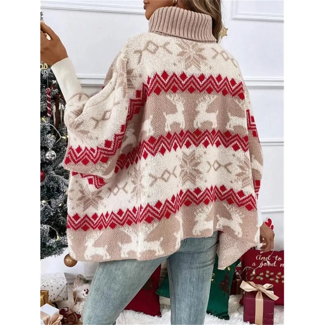 

Свитер с высоким воротником, вязаный длинный свитер из полиэфирного волокна, осенне-зимний женский модный повседневный пуловер с круглым вырезом, пот...