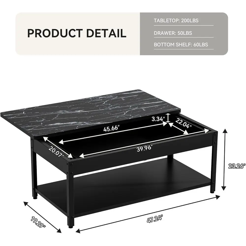 Biometric Safe Coffee Table for Firearms, Wine, and Valuables Storage in Black Marble and Wood