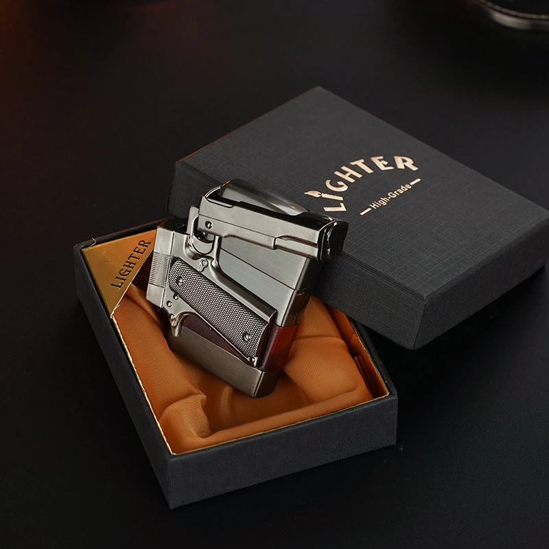 Portable Gun Shape Kerosene Lighter Square Head Personalized Retro Creativity Old-fashioned Grinding Wheel Windproof Lighter image 5